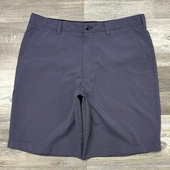 Cutter & Buck CB DryTec Blue Micro Grid Mens 32 Flat Front Golf Chino Shorts EUC - Picture 1 of 10
